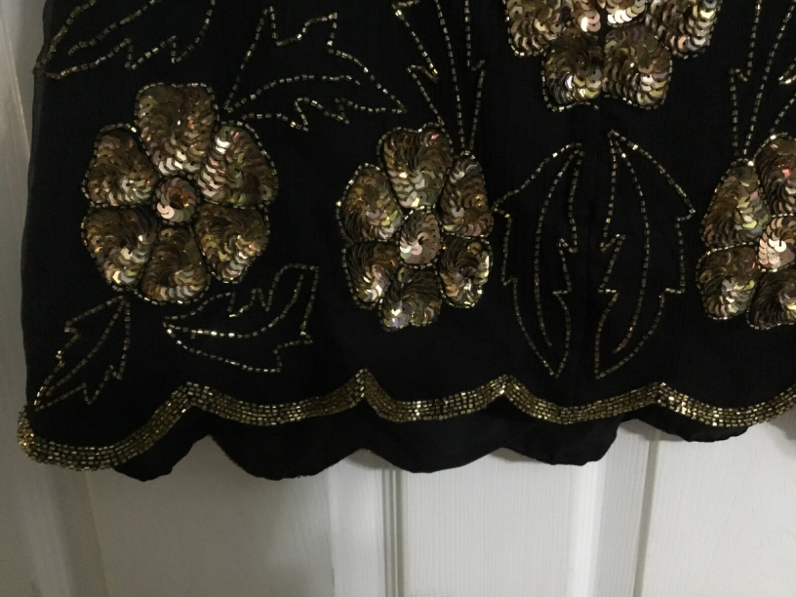 Vintage 1980s/90s Stenay Black and gold silk/polyester fully beaded blouse L/XL