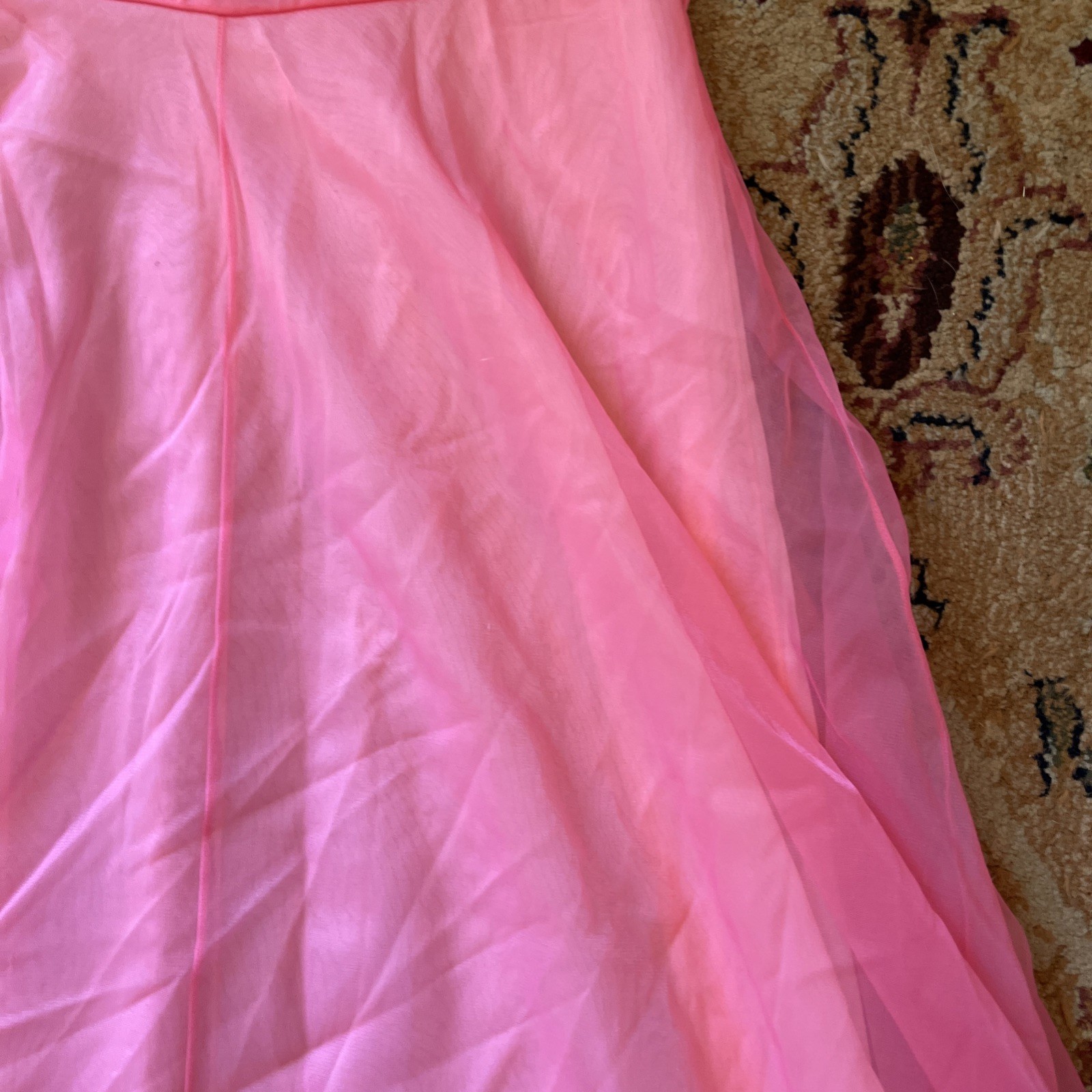 VTG 50’s VANITY FAIR SIZE M 32 NIGHTIE NIGHTGOWN PINK TRICOT NYLON CHIFFON LACE