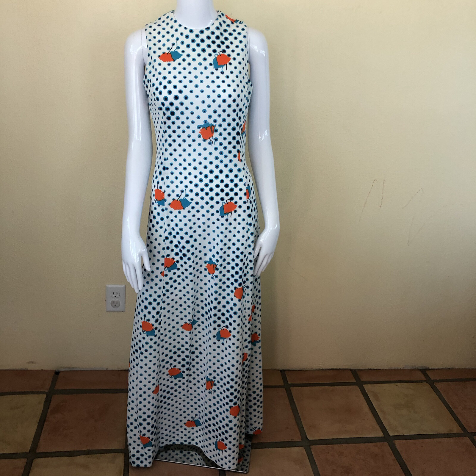 1970’s vintage Poppies and Polka Dots maxi Mod Glam Polka Dot Floral Dress SMALL