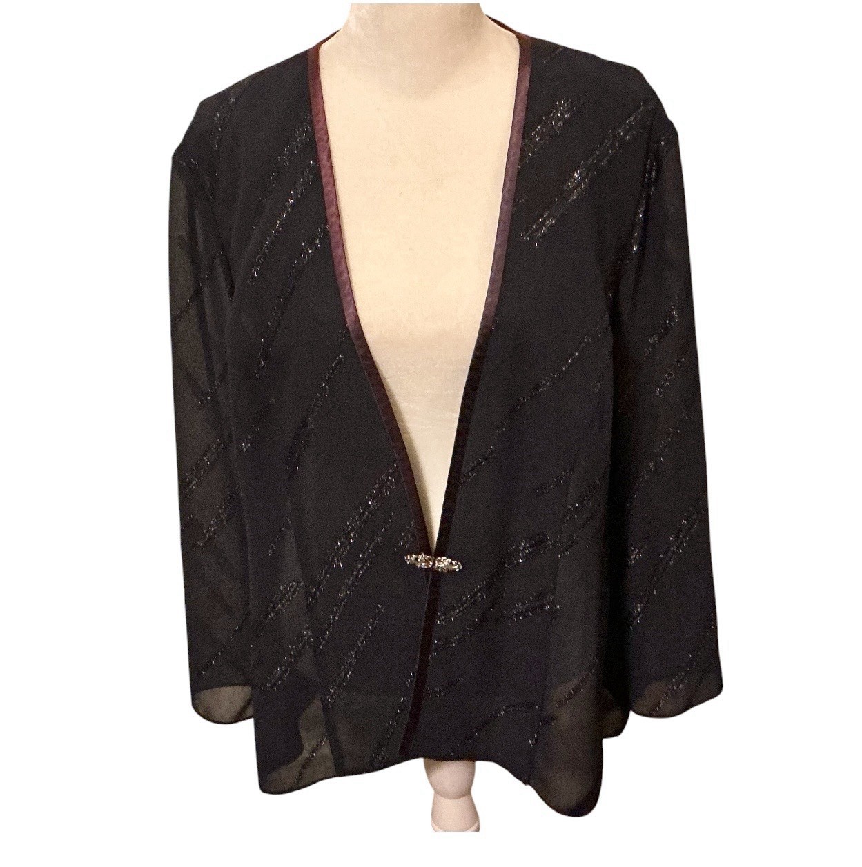 Vintage R&M Richards Sheer Evening Jacket 16WP Navy Plum Trim Rhinestone Clasp