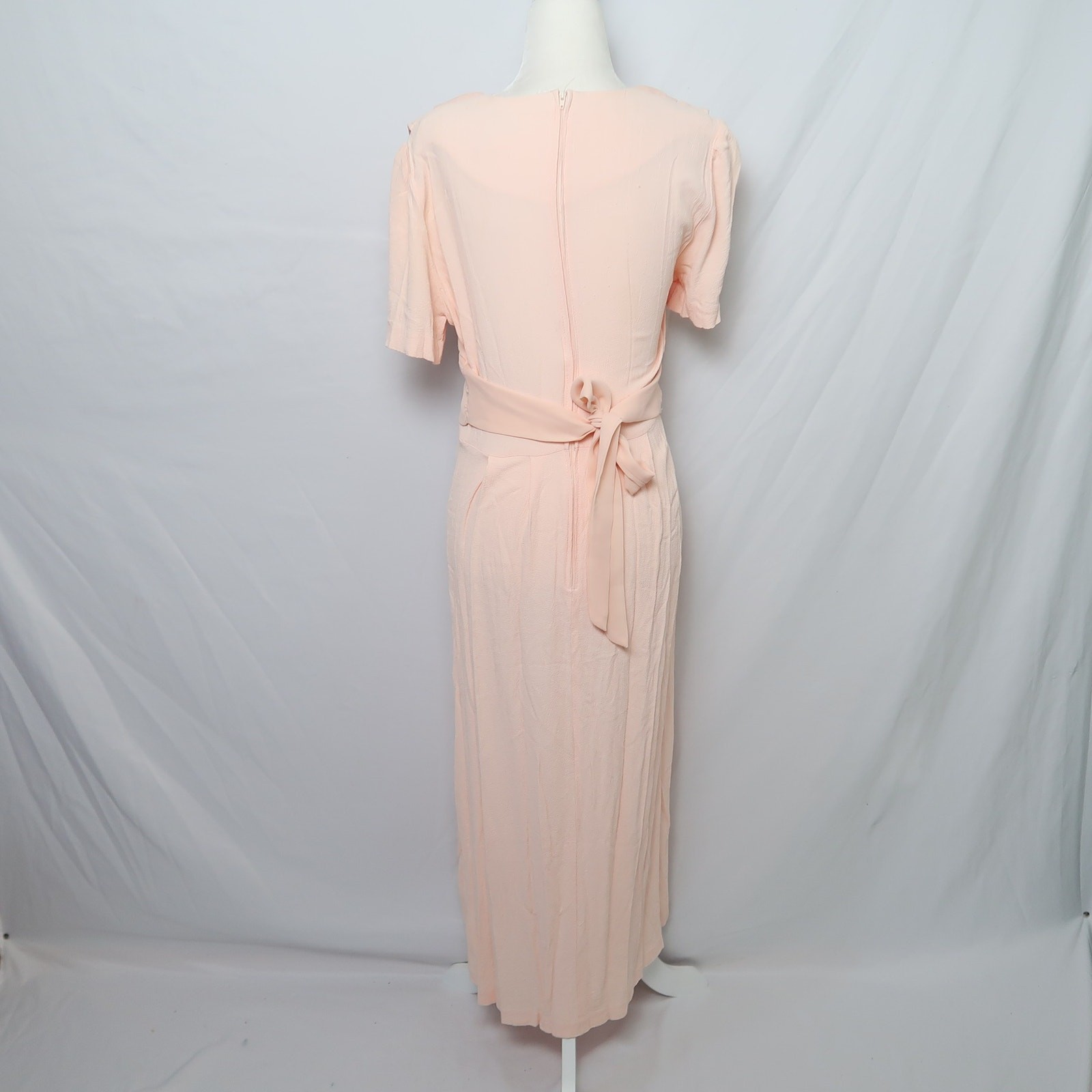 Vintage 80s peach orange crepe short sleeve maxi dress 8