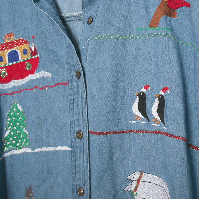 That’s The Way to Go Vintage Womens Emroidered Noahs Ark Christmas Blouse Medium