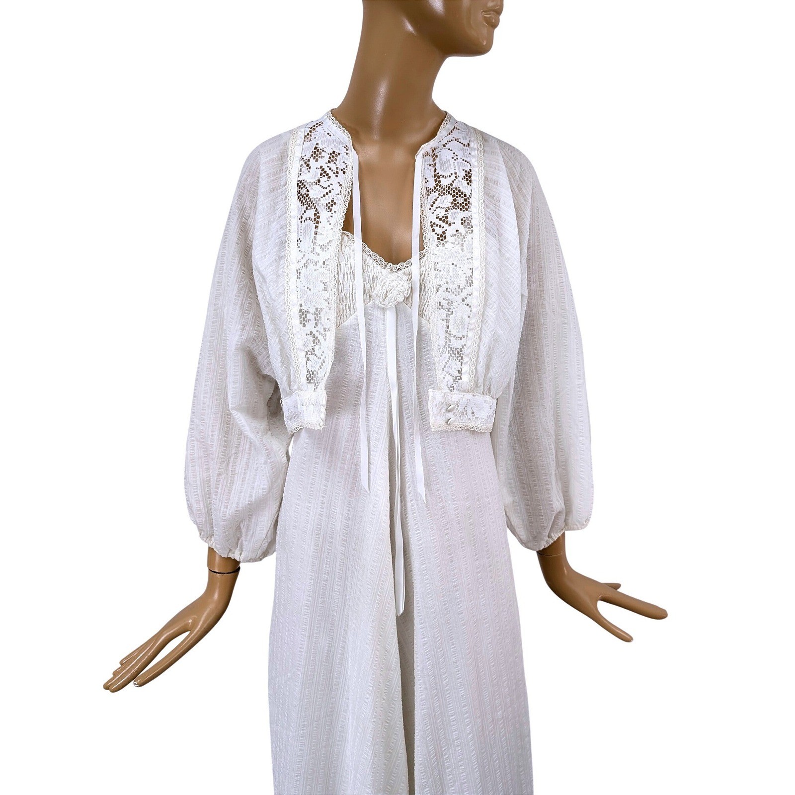 Vintage 70s Jody T of California White Lace Maxi Dress & Jacket Set Bridal Boho