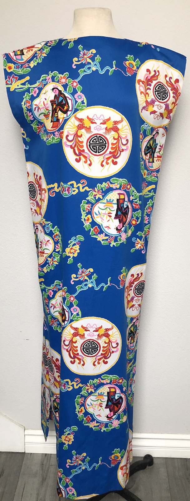 Vintage Waltah Clarke’s Blue Hawaiian Asian Print Mumu Maxi Dress Size Small💙