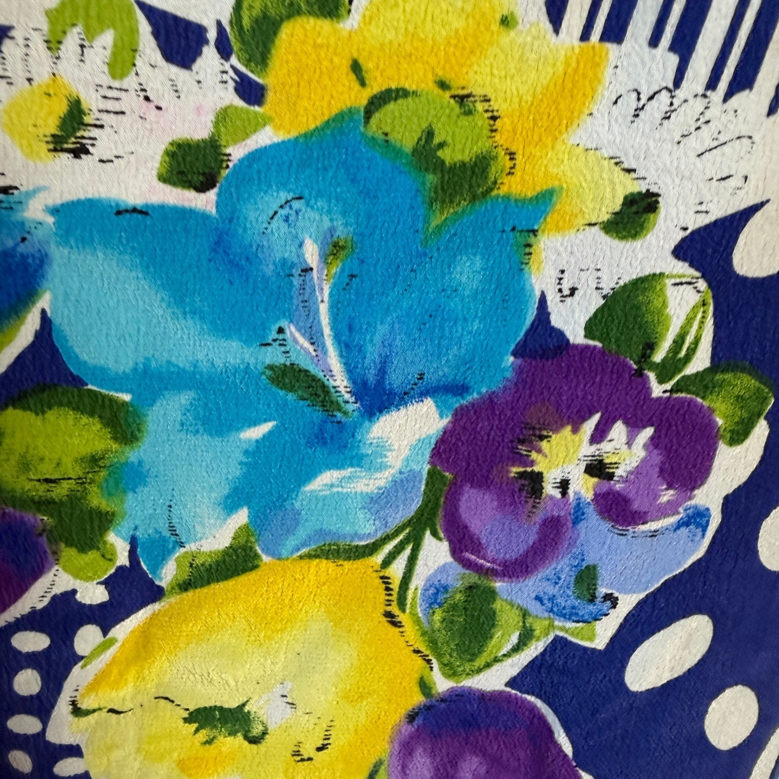 Vintage 90s Christie & Jill 100% Silk Floral Blouse XL Blue Geometric Classic