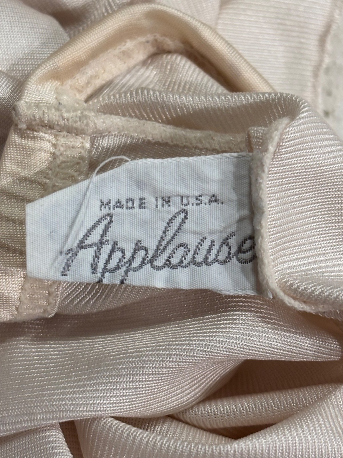 Vintage Applause Satin Half Slip Skirt Lace Hem Side Slit Ivory USA Made