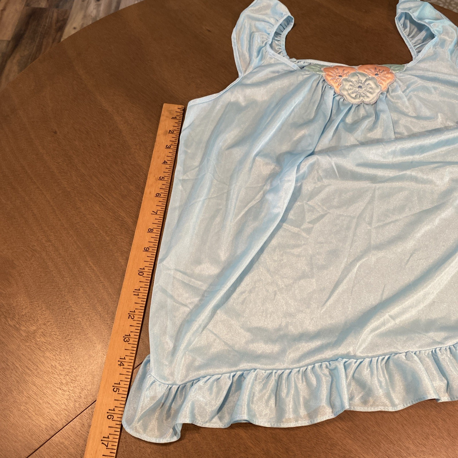 VTG Blue Nylon Babydoll Ruffled Nightie Granny Pantie Set NOS Sz.M (Lg. Panty)