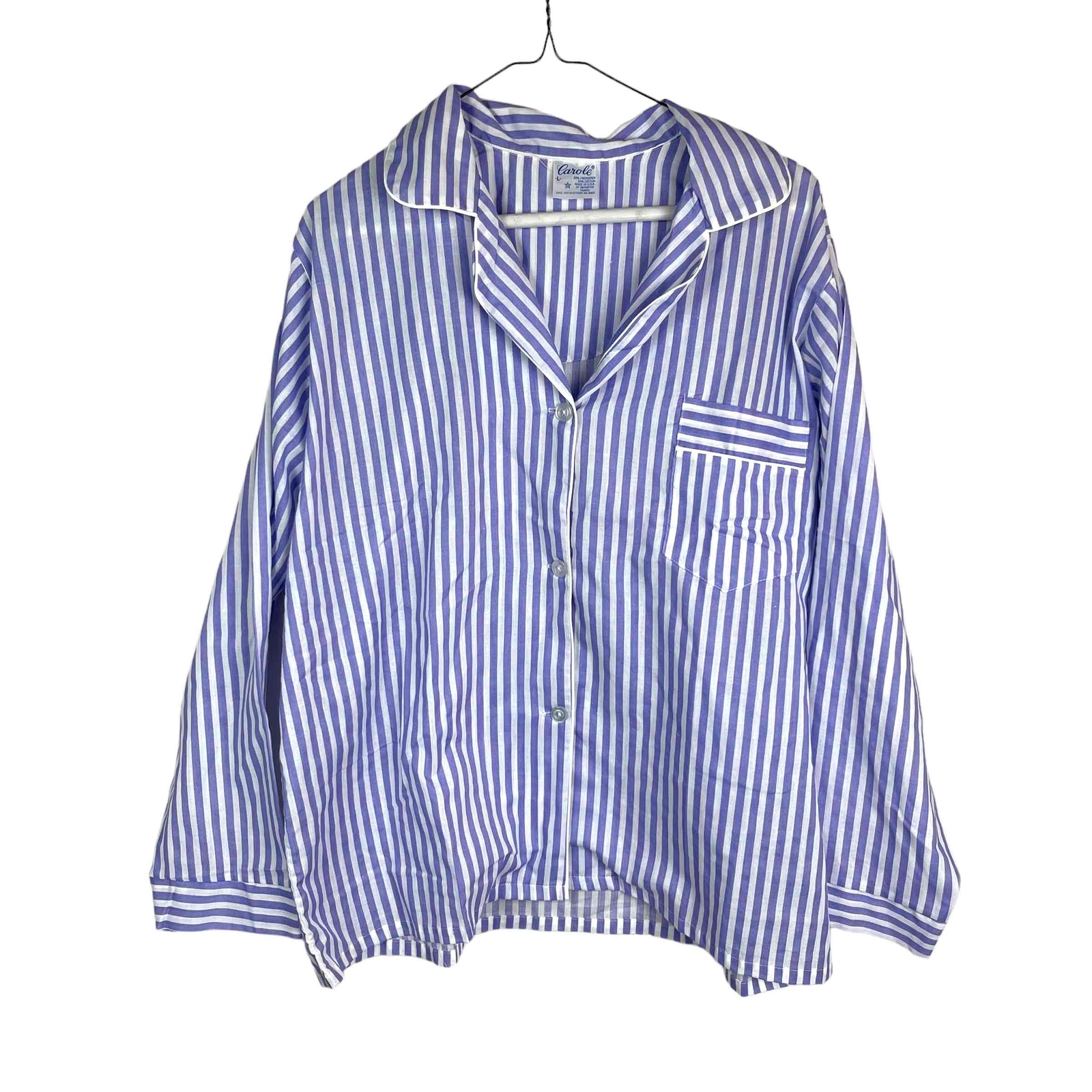 Carole Vintage Womens Purple & White Striped Long Sleeve Pajama Set Size Large