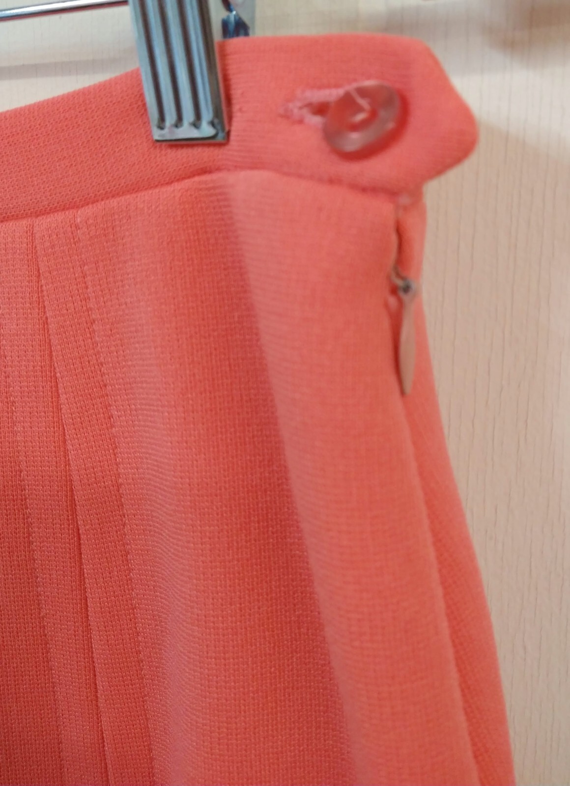 VTG Tan Jay Wm S/M Skirt Orange A-Line Pleats Button/Zip Knee Length Polyester