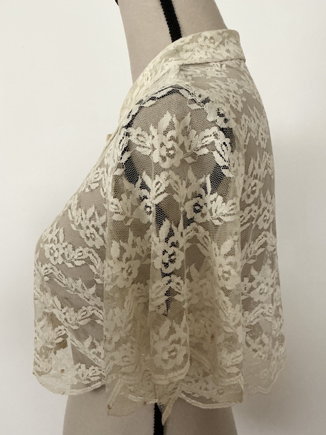 Antique Victorian Bed Jacket Floral Net Scalloped LACE~Medium~TLC~Restore~As Is.