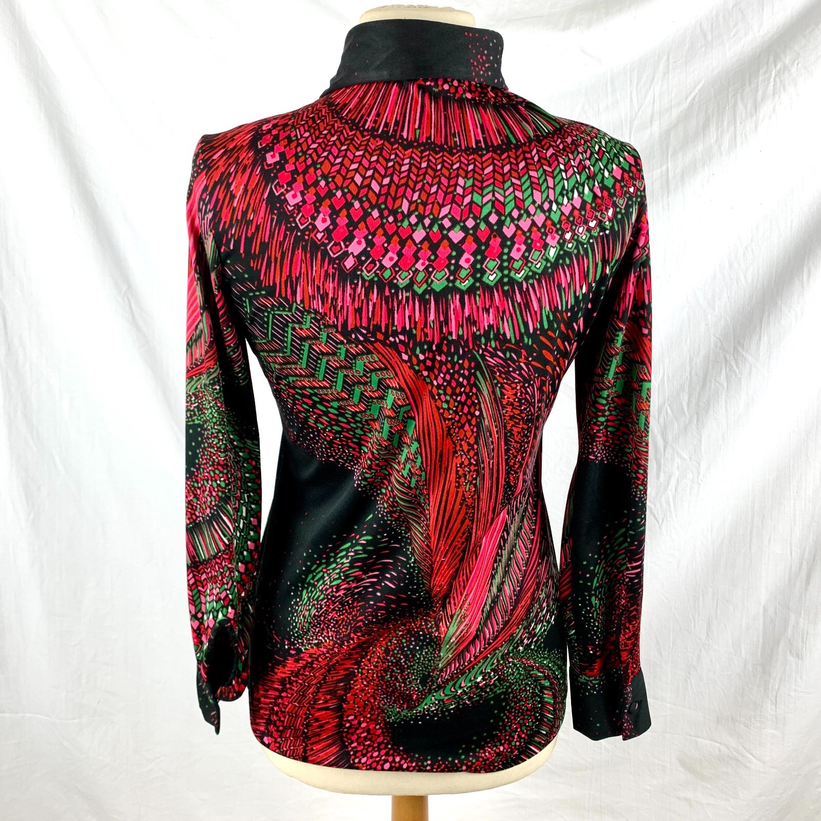 1970s Lanvin Psychedelics Top sz 10 Polyester Long Sleeve Point Collar Excellent
