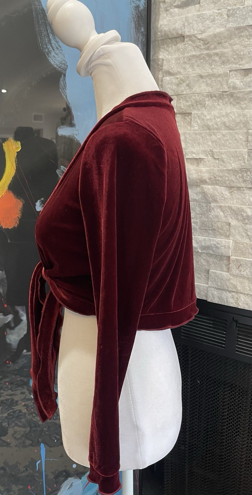 Vintage Lord And Taylor Cropped Bolero Shrug Velour Burgandy Cardigan Size Small