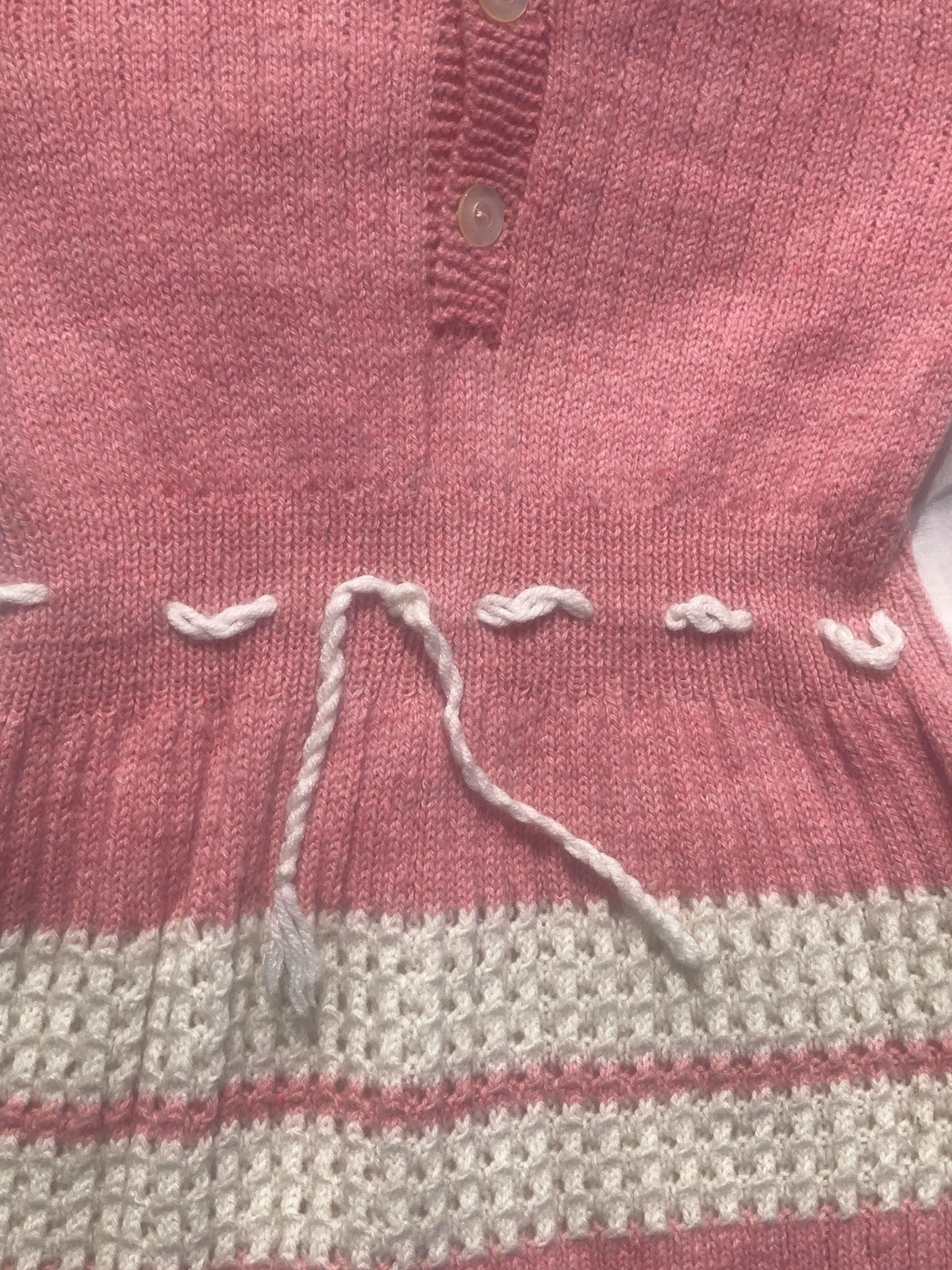 Vintage 80s Sweater Dress Juniors SM/M Pink White Spring Easter Church Party