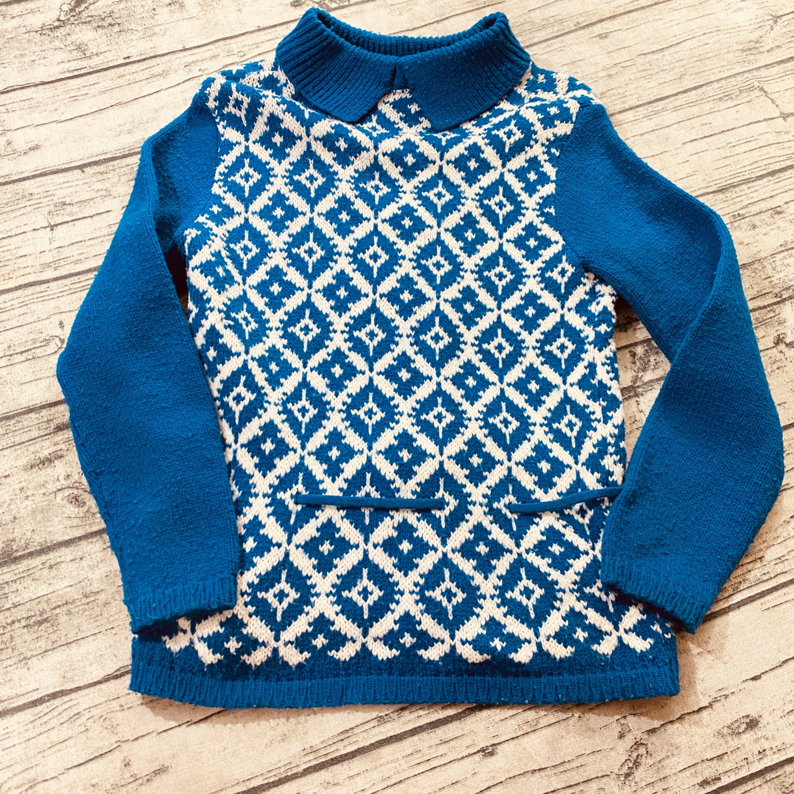 Bobbie Brooks (Fits S/M) Argyle Sayelle Knit Sweater Tie Accent Boho Vtg 60s