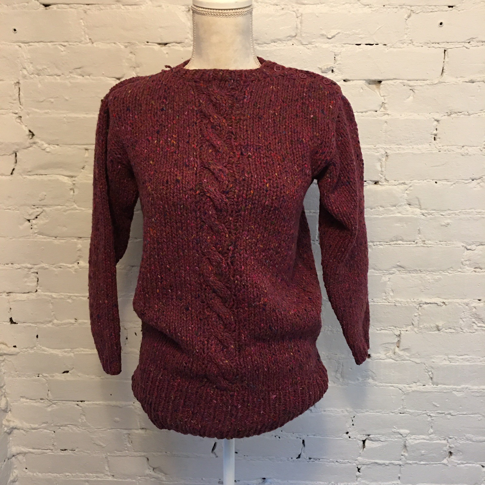 Perry Ellis vintage 80s hand knit chunky sweater size m-l dark pink speckle