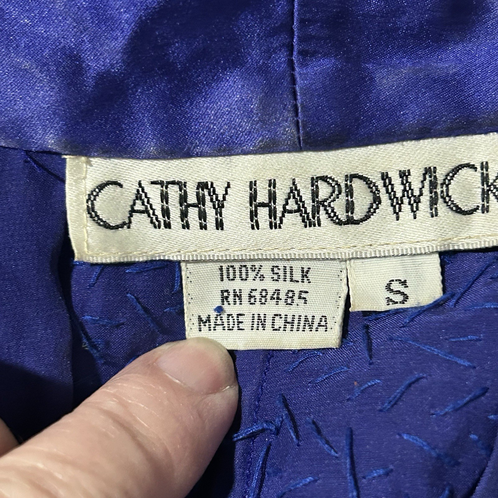 VTG 80’s Cathy Hardwick Blue Silk Sequined Open Jacket w/ Dolman Sleeves – Small