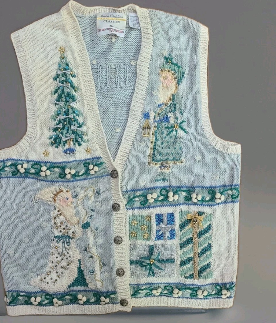 Vintage 1996 Marisa Christina Santa Claus Belsnickle Christmas Sweater Vest XL