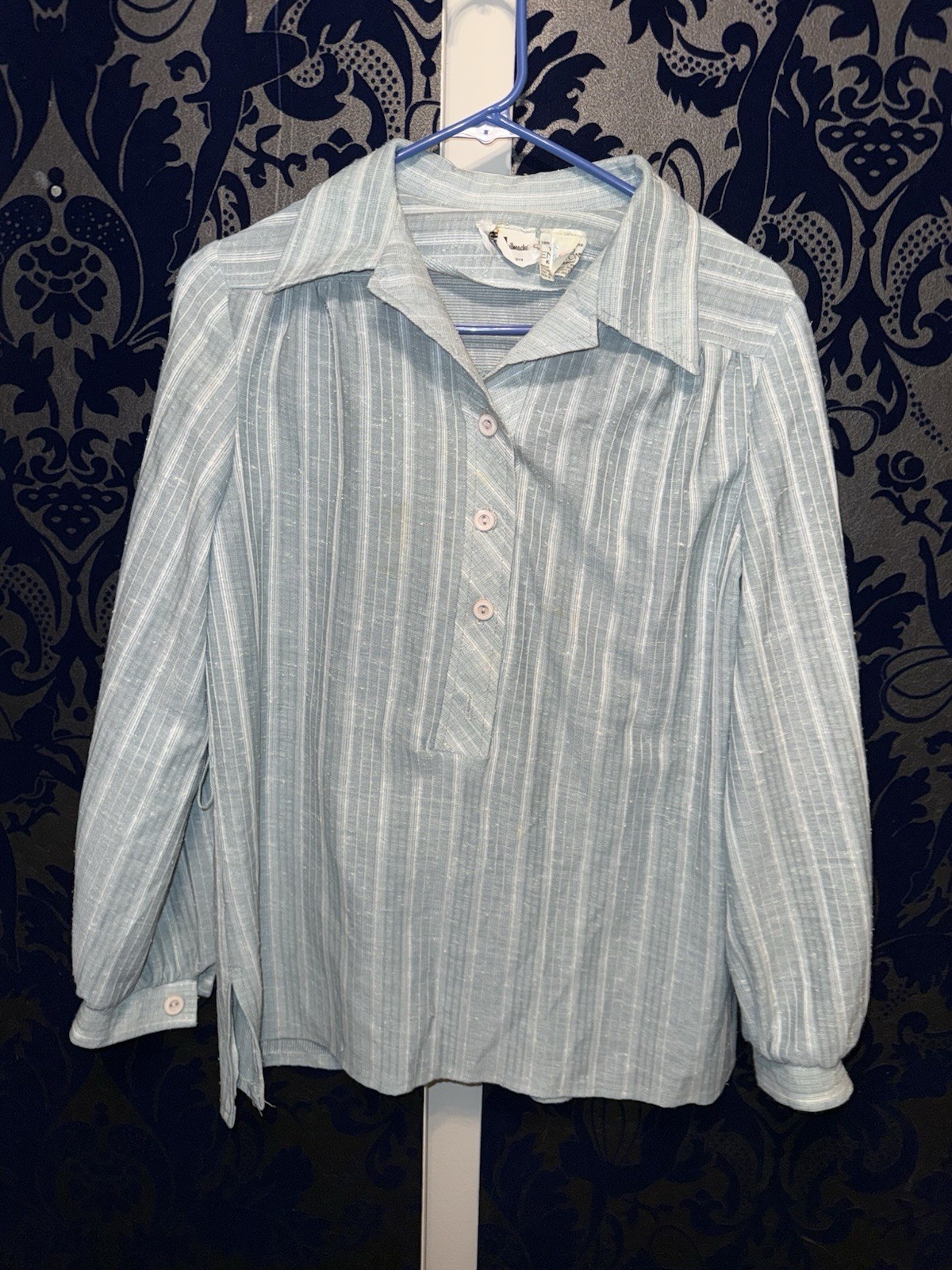 Marty Gutmacher VTG 70s Women Blue Button Dagger Collar Shirt Blazer M/L (ARK)