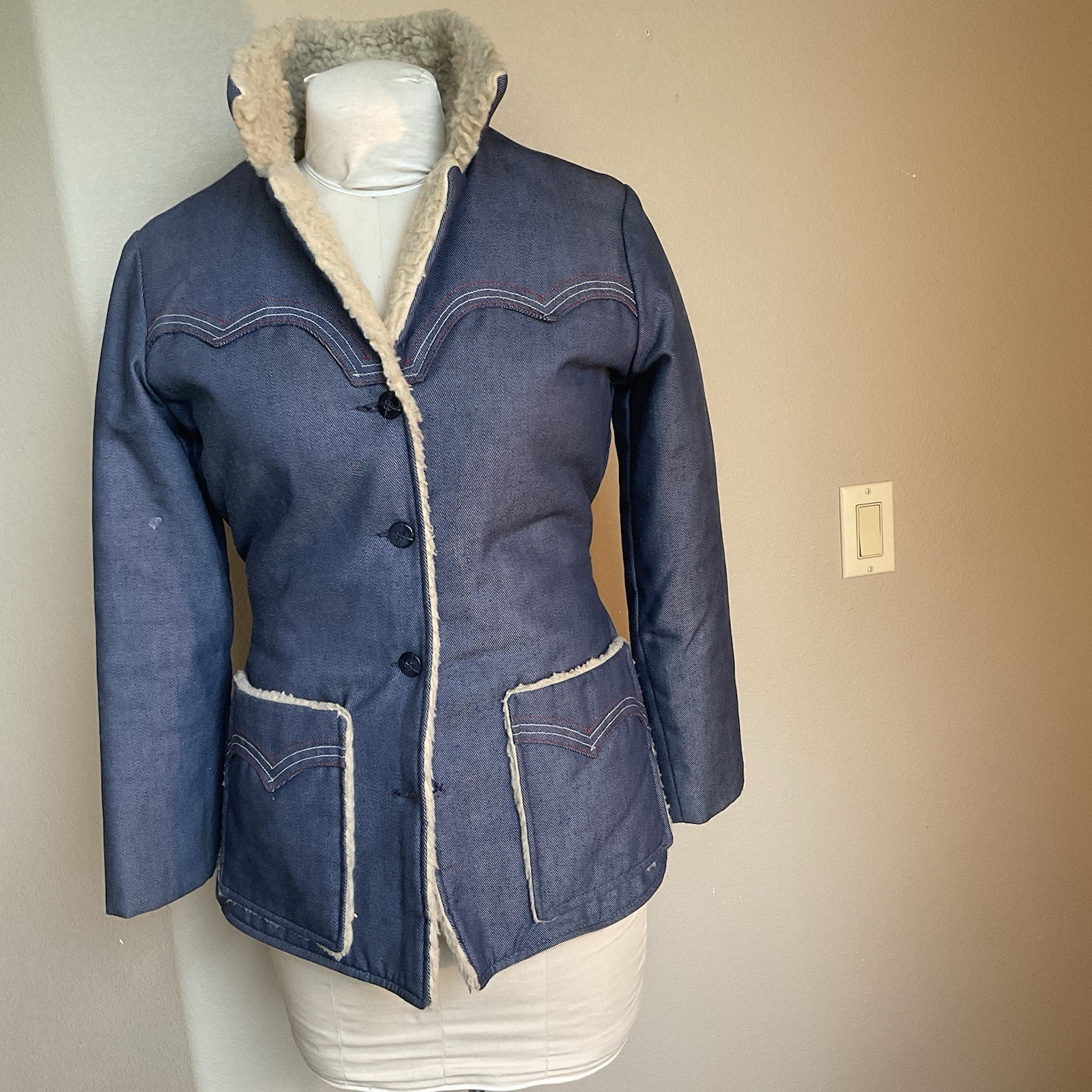 Prior Westerns Denver Womens Vintage Denim And Sheering 1960-1970? Chore Coat