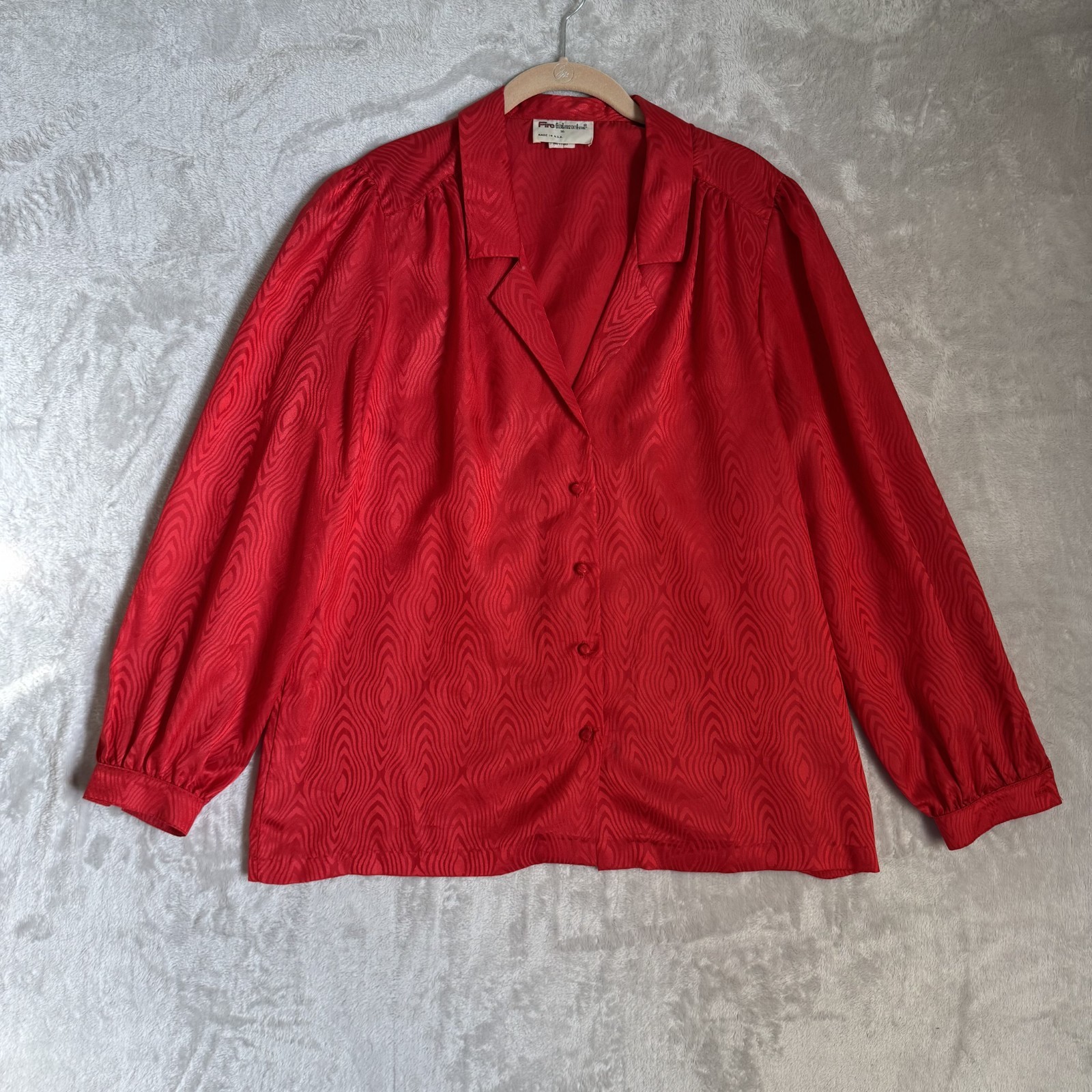 Vintage Red Satin VNeck Button Up Blouse Womens 16 Button Up 80s Retro USA Made