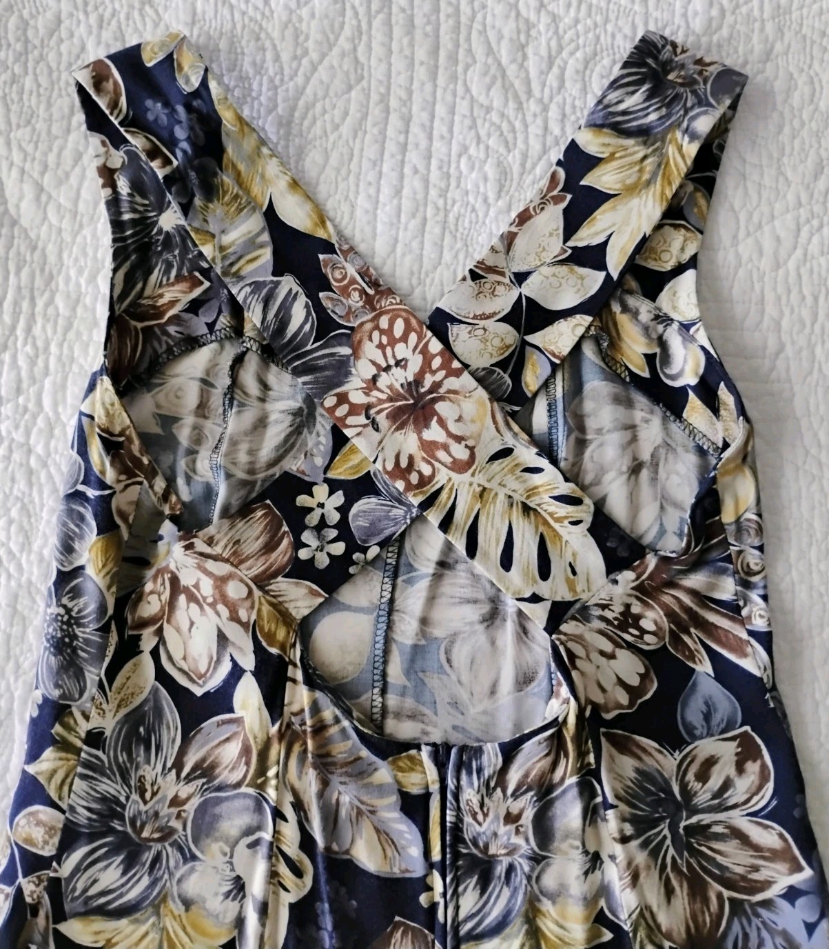 Vintage 90’s All That Jazz Floral Maxi Dress Rayon Criss Cross Back Size 11/12
