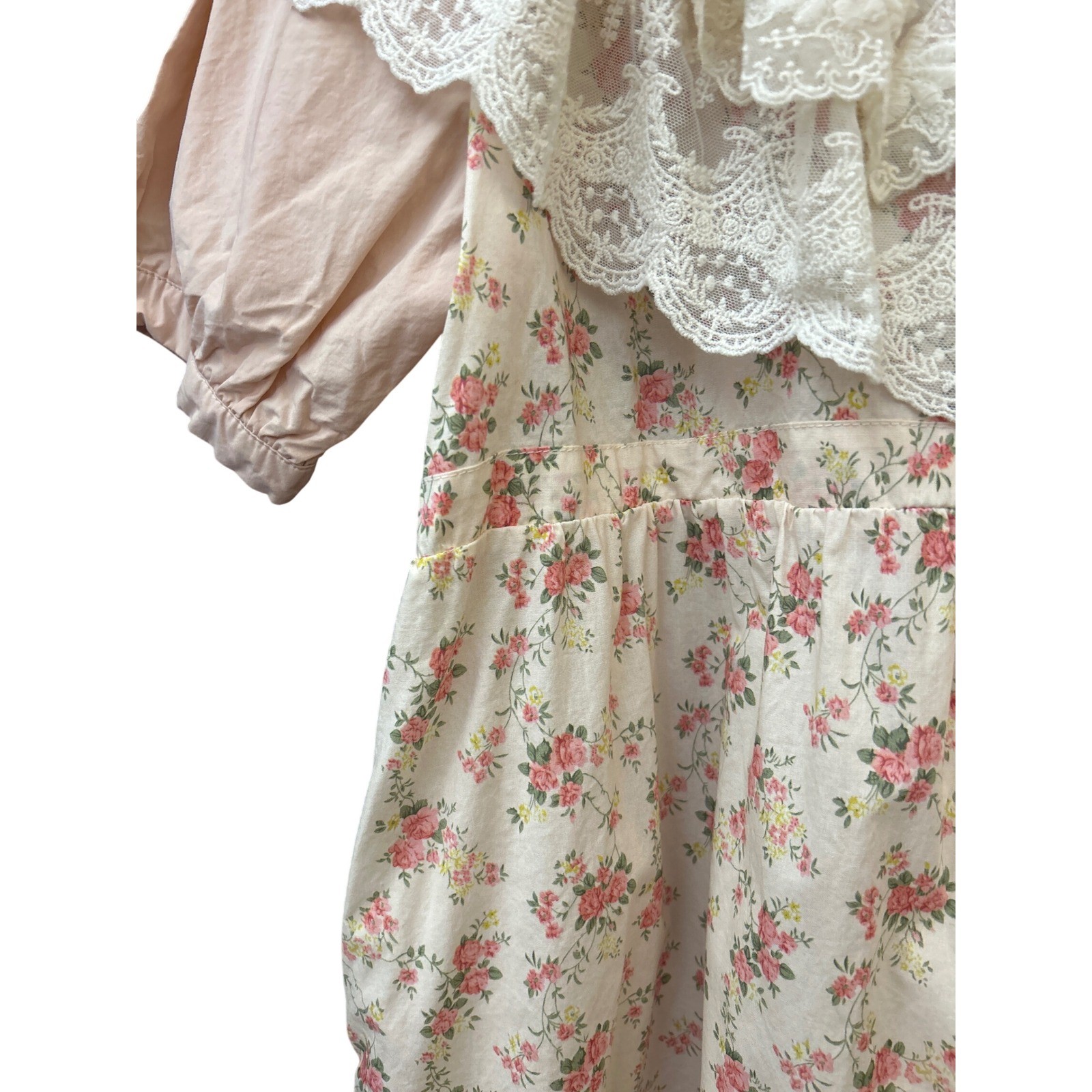 Vintage Floral Prairie Dress Cottagecore Victorian Lace Coquette Shabby Chic