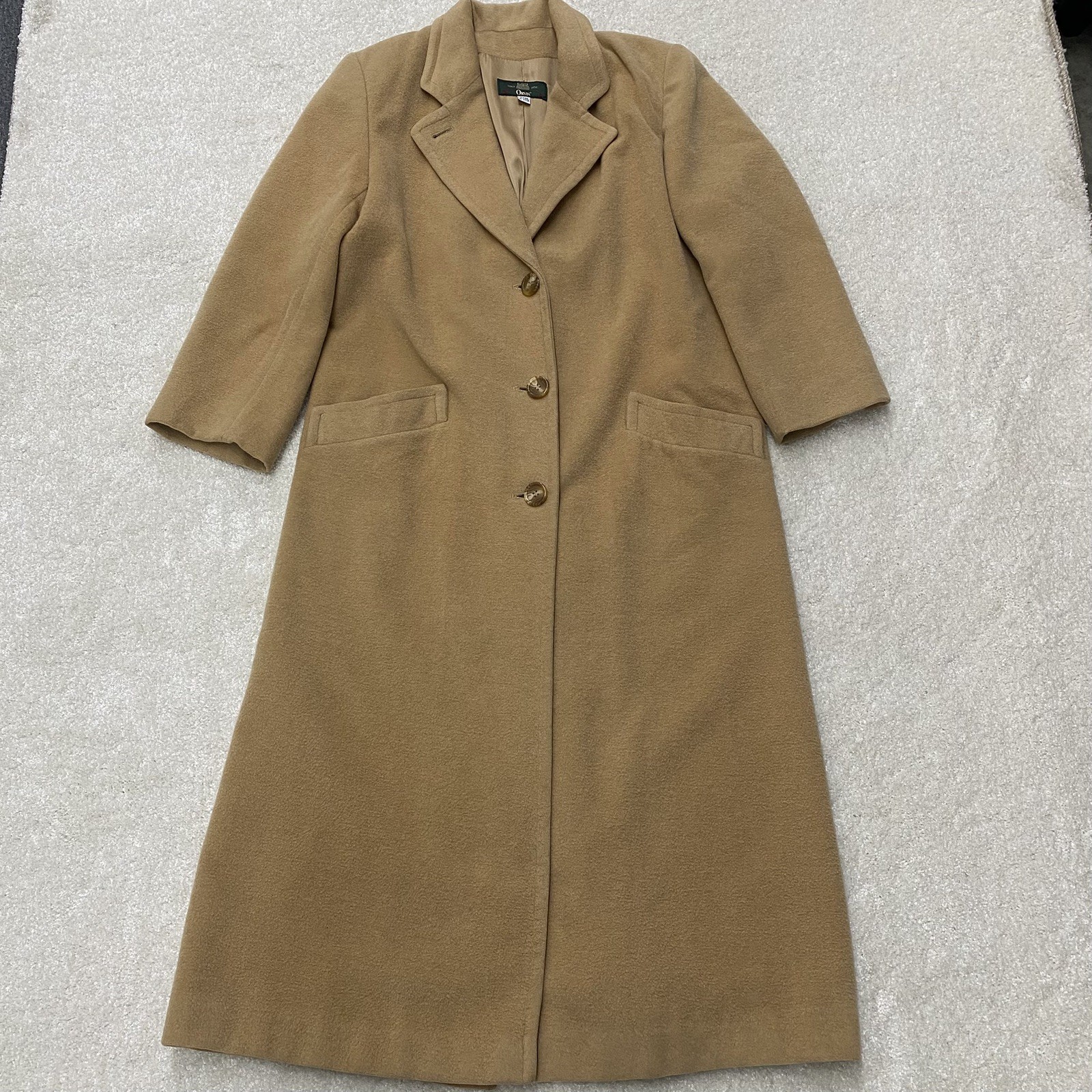 Vintage Womens 100% Camel Hair ORVIS Tan/Camel Satin Lined Trench Coat Size 8