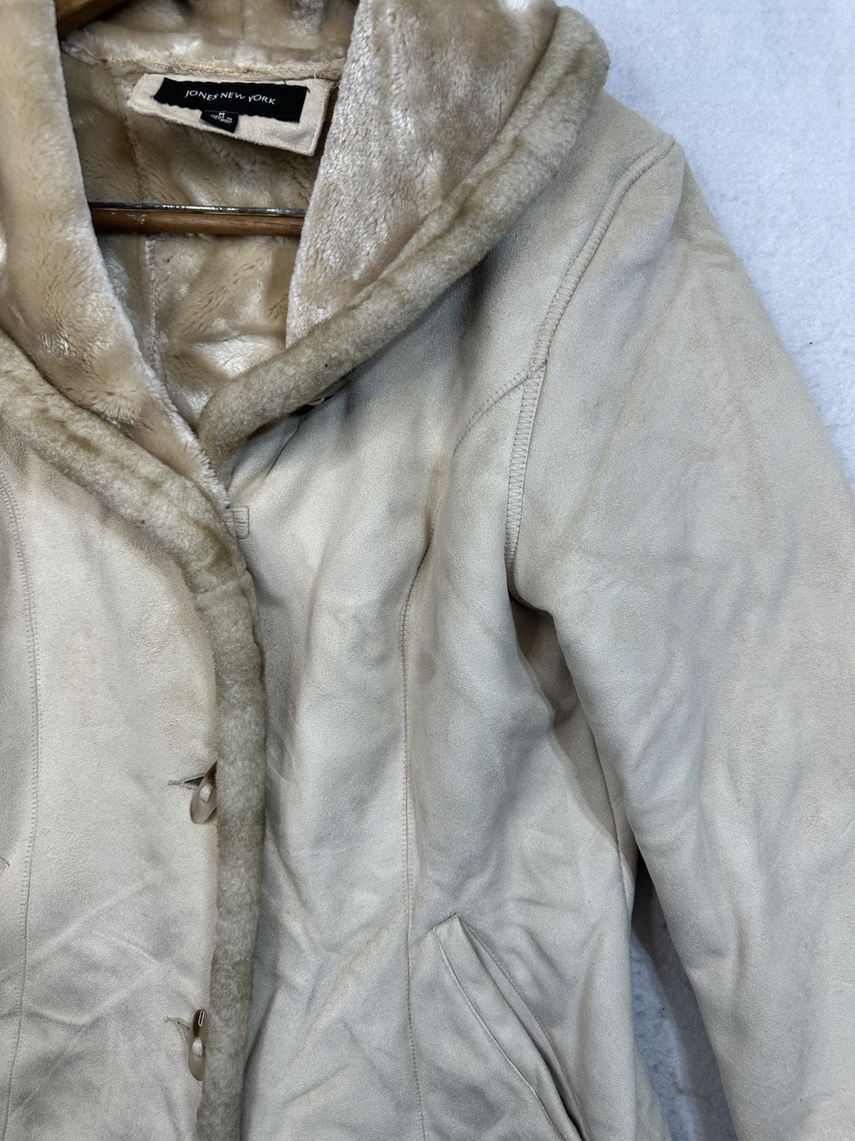 Vintage Jones New York Womens Size M Tan Brown Faux Fur Suede Coat Jacket