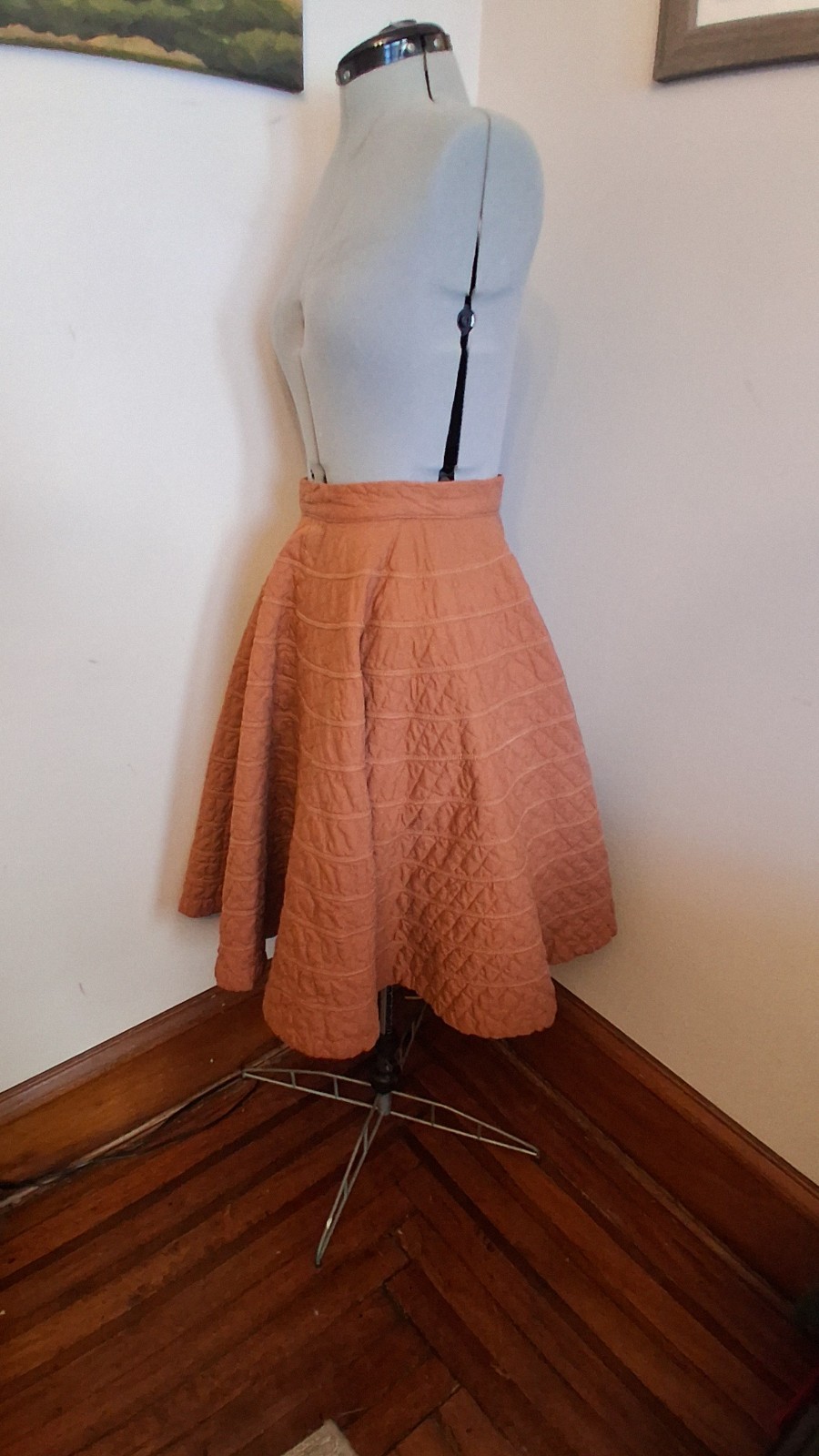 1950s Quilted Circle Skirt, Brown Allen’s Size S/XS Rockabilly Swing Skirt