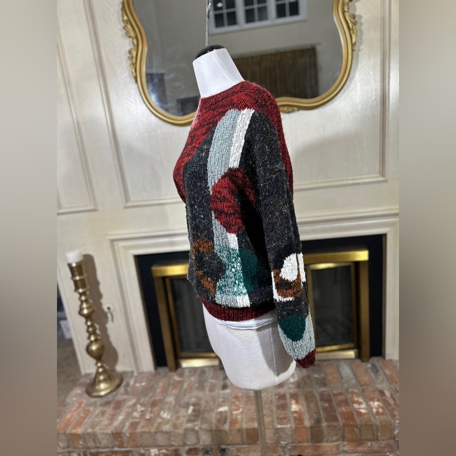 Western Connection Vintage Abstract Knit Sweater Red Black Multi Medium