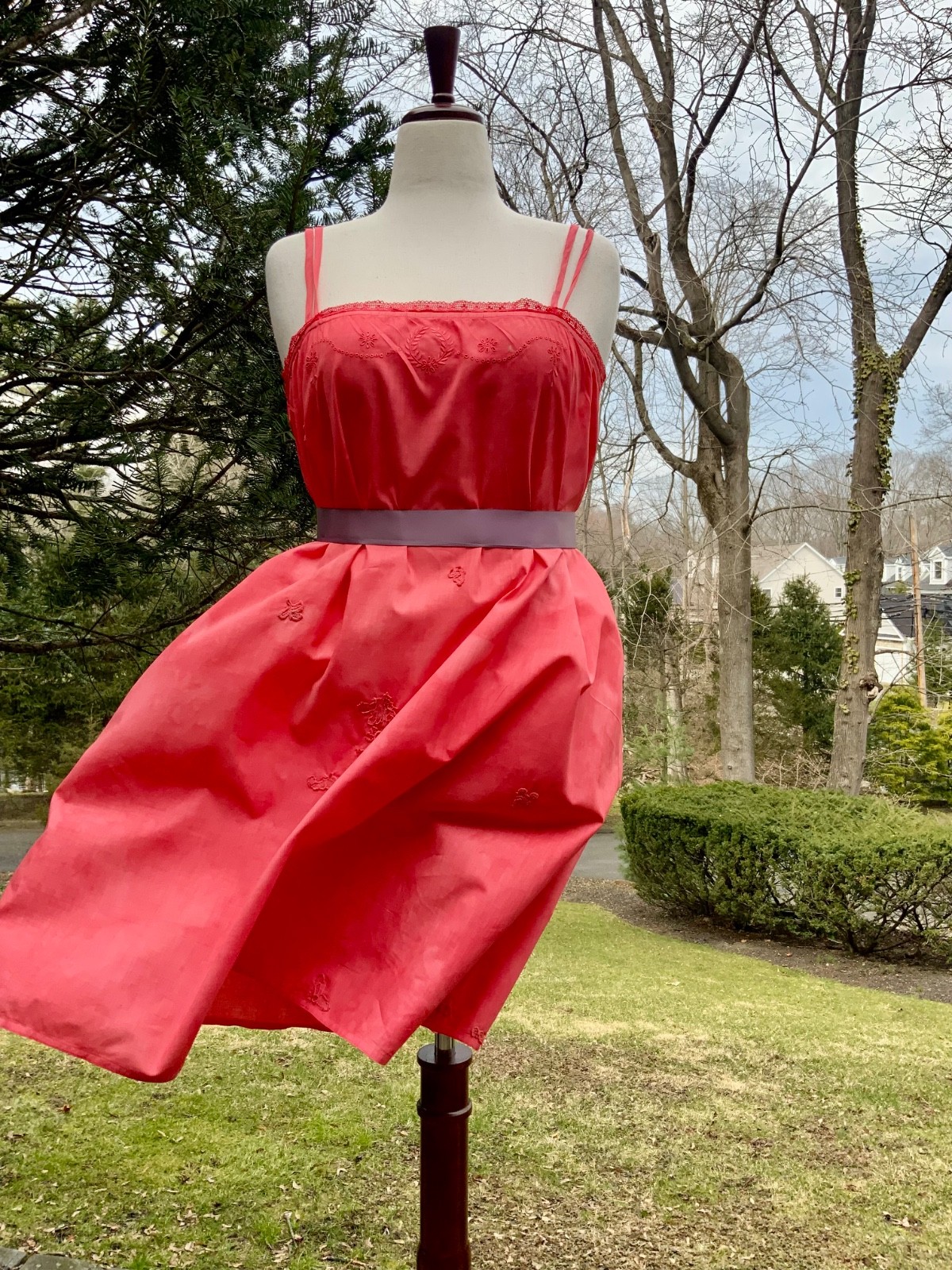Edwardian Hand-Dyed Cotton Slip Dress | Restored Antique Lingerie with Appliqué