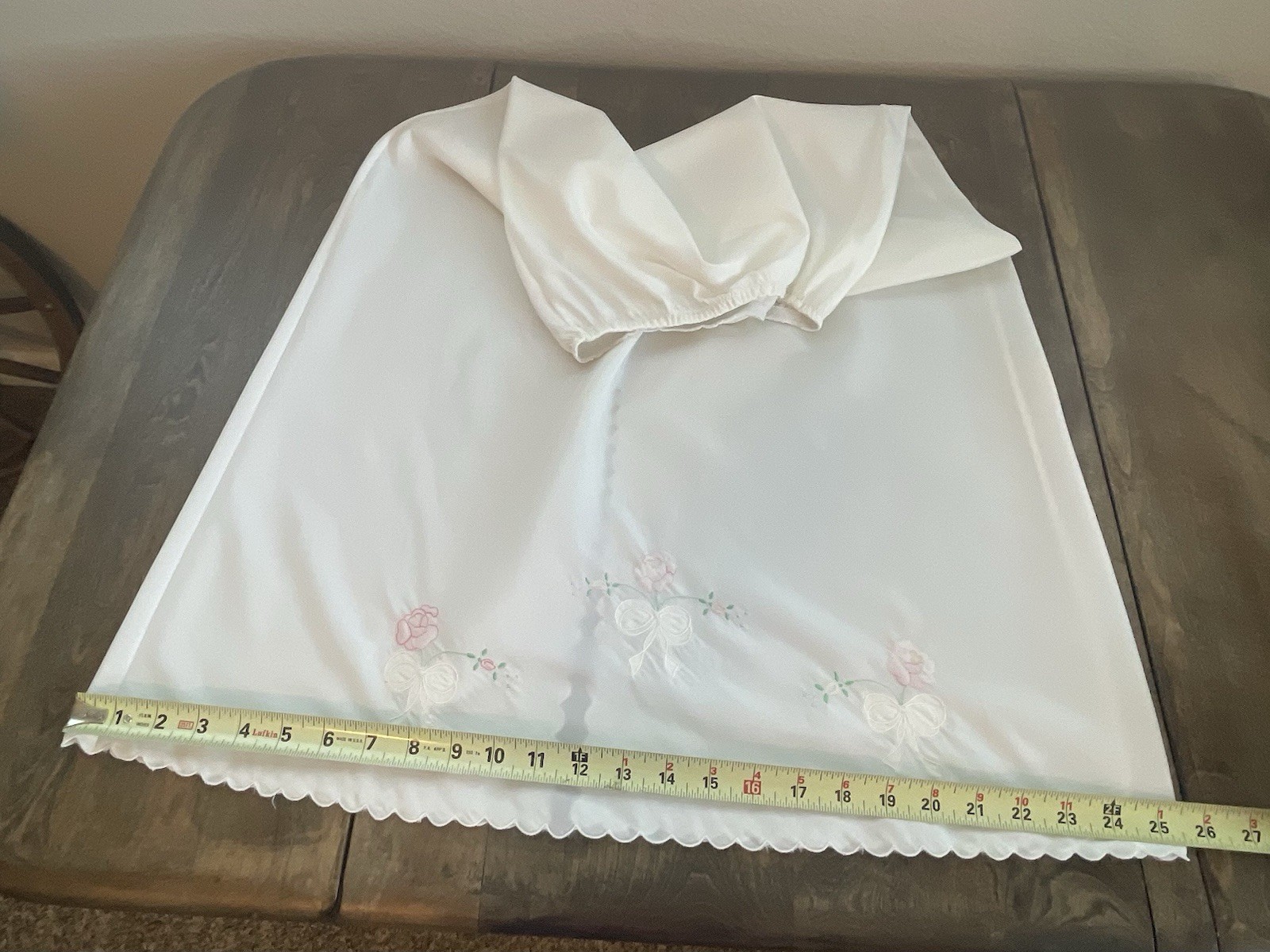 Vintage 1970’s Chevette Long Slip White Hand Embroidery Floral Women Large Flaw