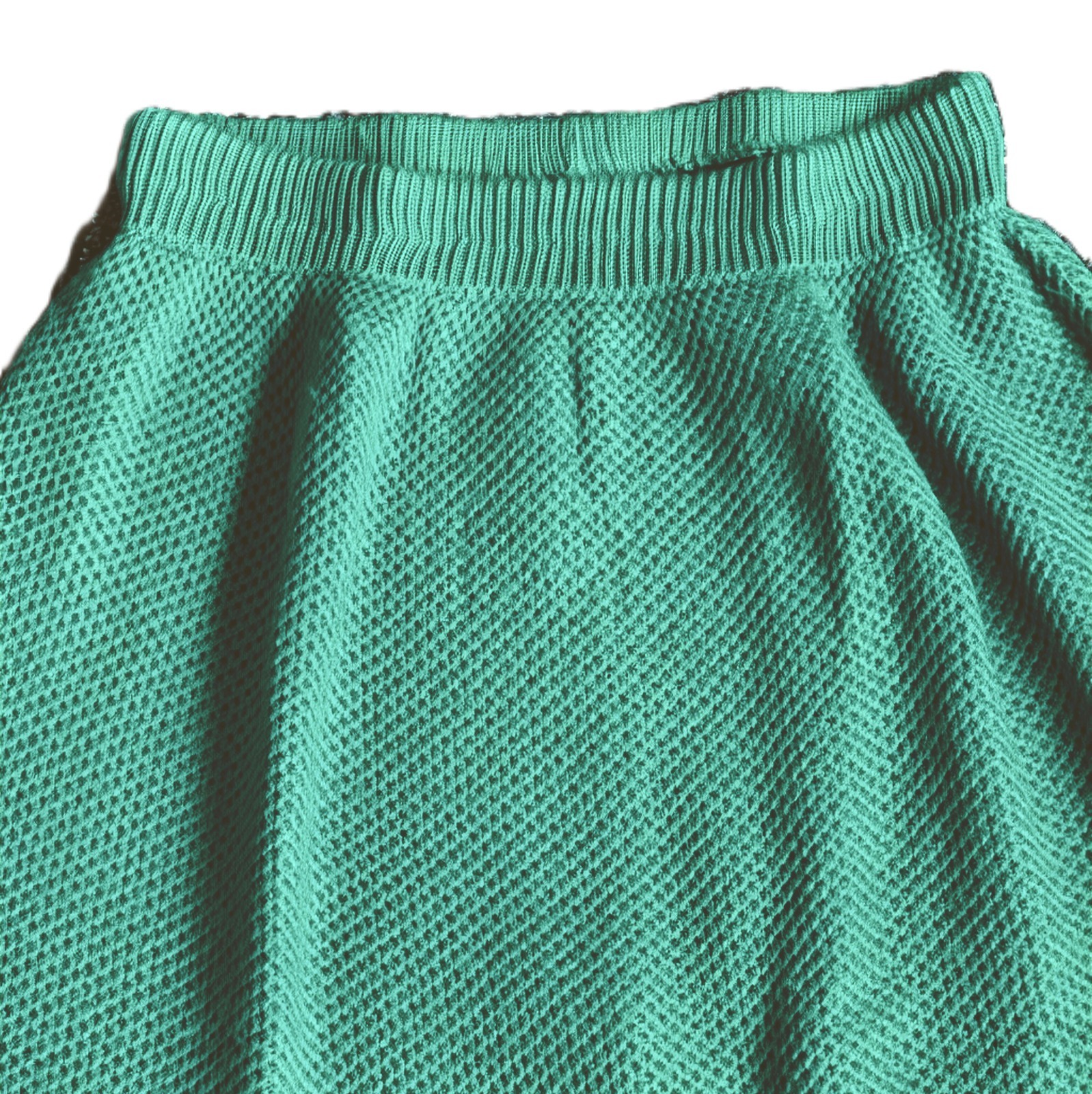 VTG Green S/M Green 2pc Set Skirt Eyelet Crochet Knit Sweater French Acrylic EUC