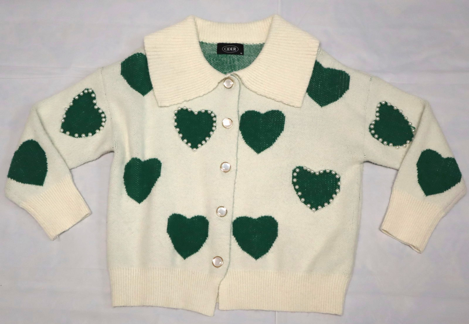 Vintage 1990s CIDER womens Heart Pattern Multicolor Cardigan Sweater size M