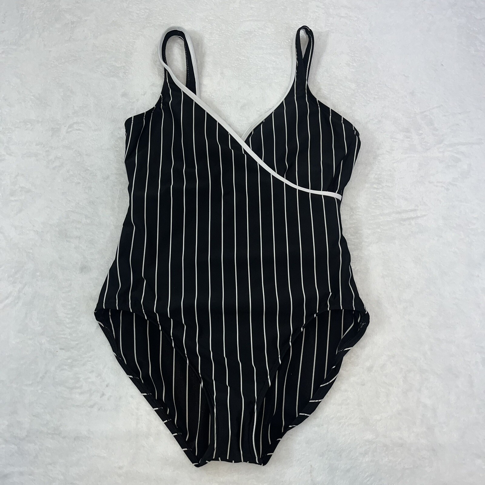 Vtg Cole of California One Piece Swimsuit Sz 16 Striped Black Pin Up Rockabilly