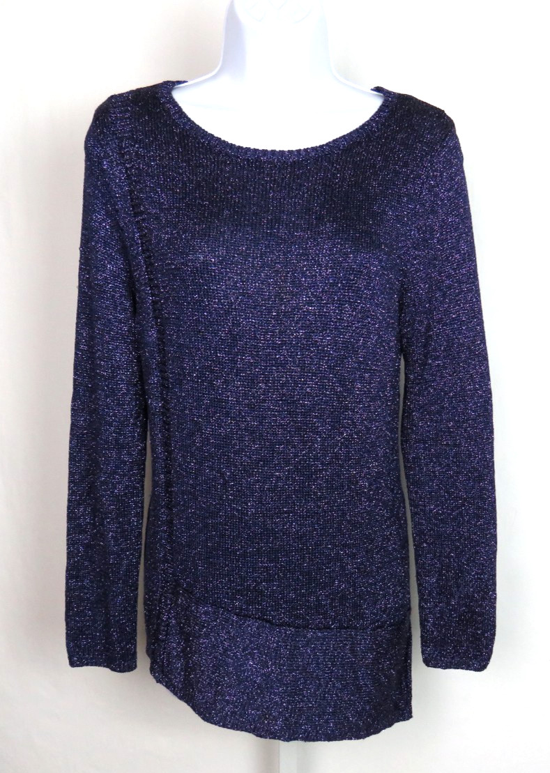 VTG CHICO’S PURPLE STRETCH TOP WITH SILVER METALLIC SPARKLING THREAD SIZE 1