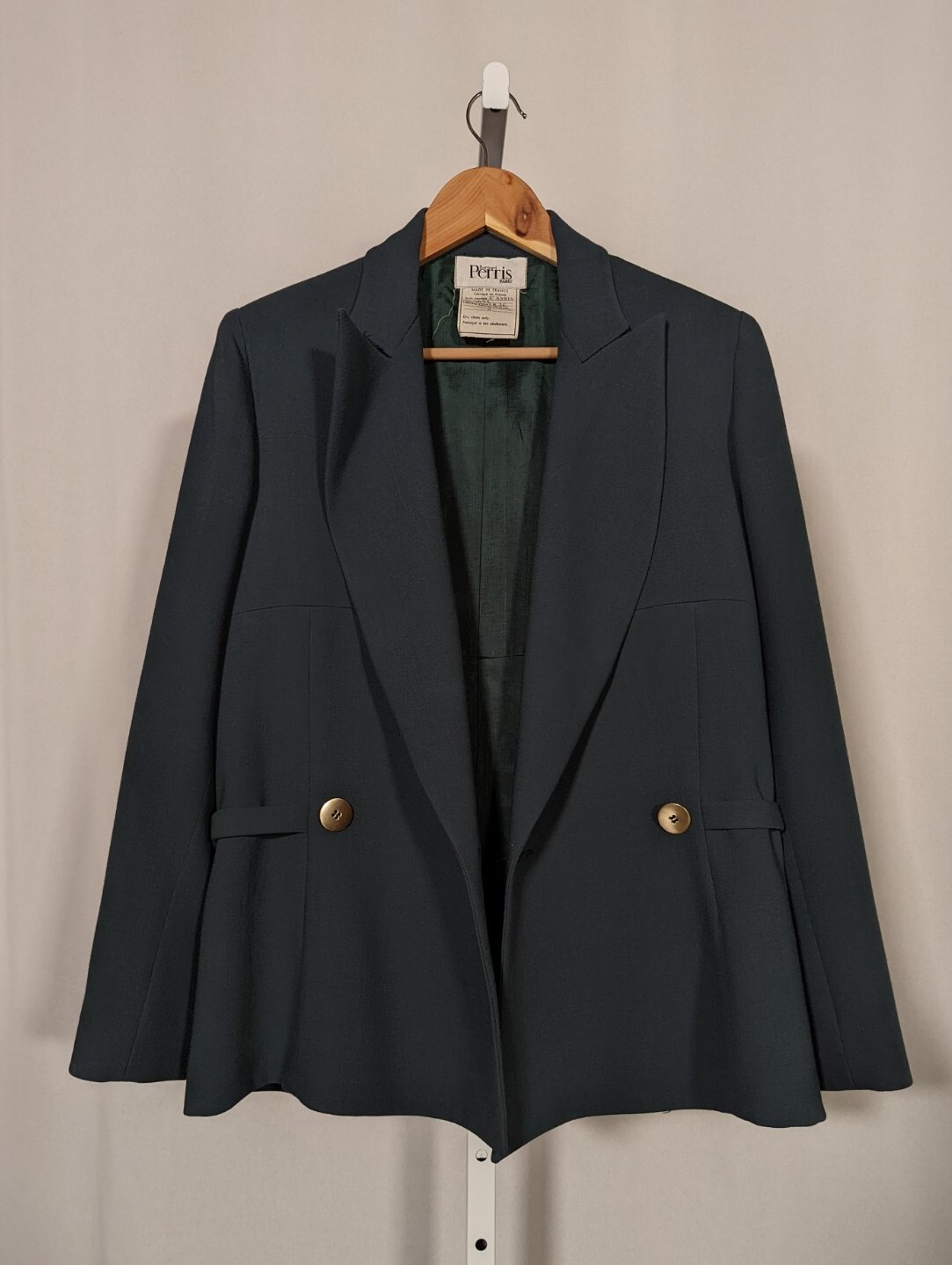 Bernard Perris Paris Vintage 80s Couture Forest Green Jacket Side Strap Hardware