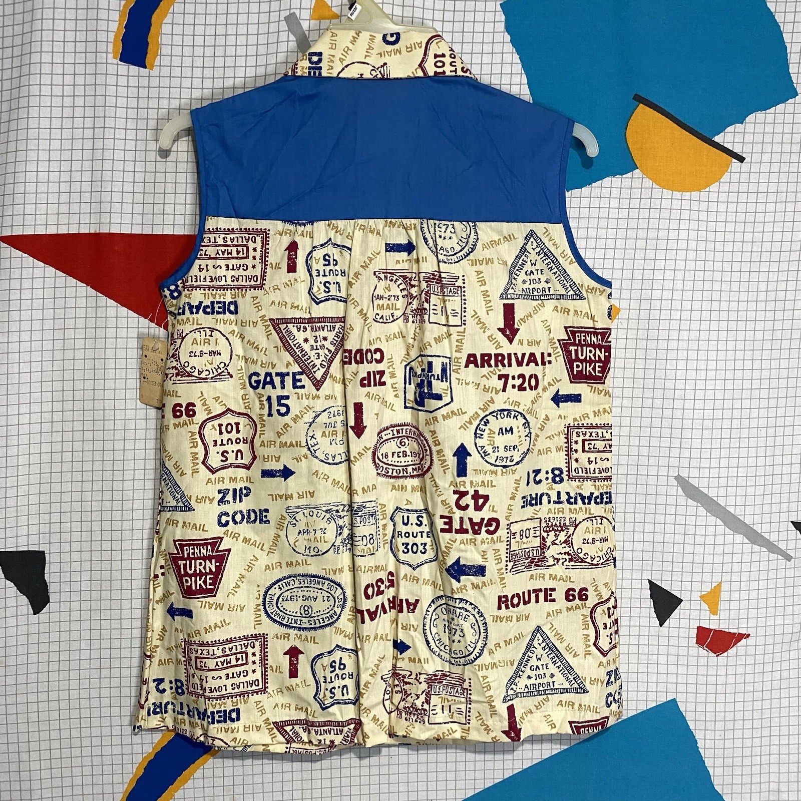 Vintage 70s Sears Novelty Shirt Large Dagger Smock Highway Signs Travel Hippie