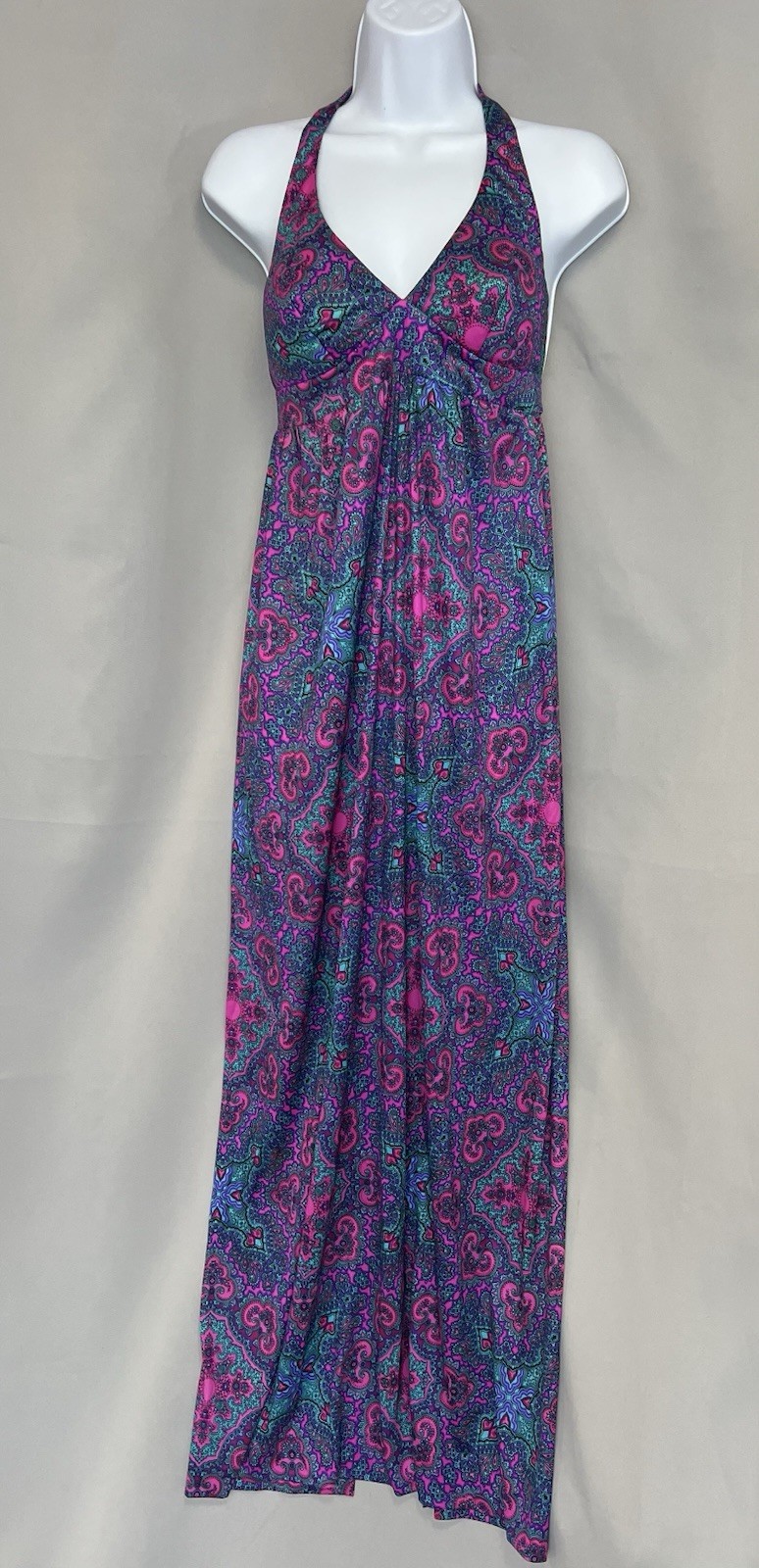 Vintage 1970s HIGH TIDE CALIFORNIA Maxi Paisley Beach POOL party Sun Dress XS/S