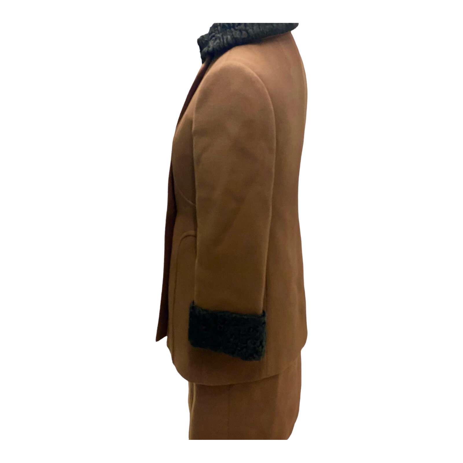 Vintage 1950s Brown Wool Coat Black Persian Lamb Trim & Dress Small
