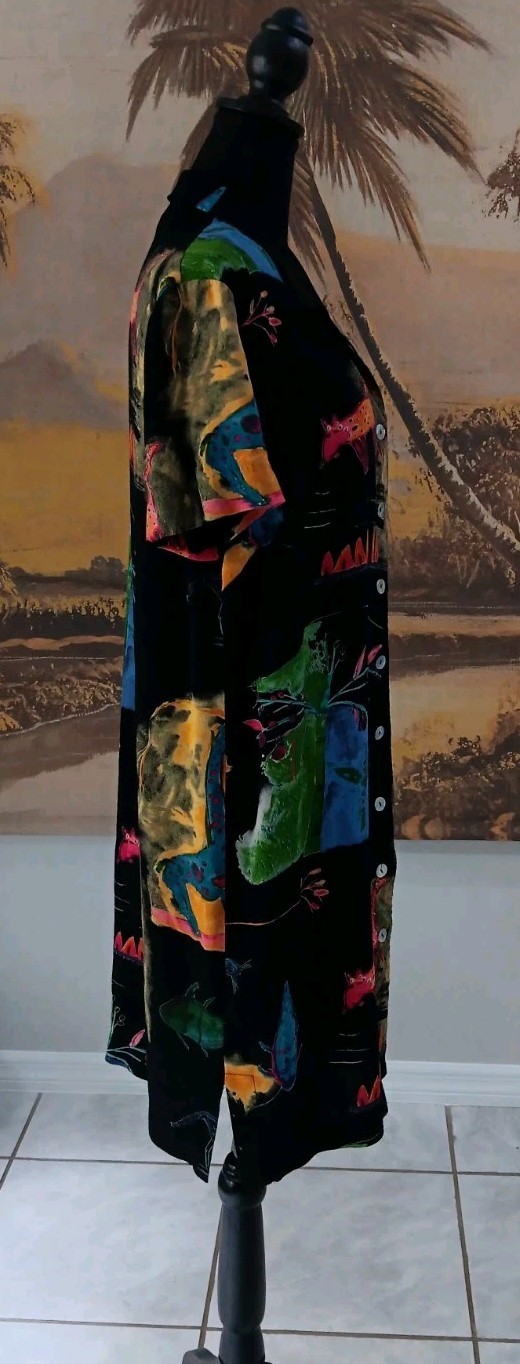 Vtg Jeffrey & Dara Button-Up Shirt Dress, Medium?, 90s Wearable Art, Cats, Fish