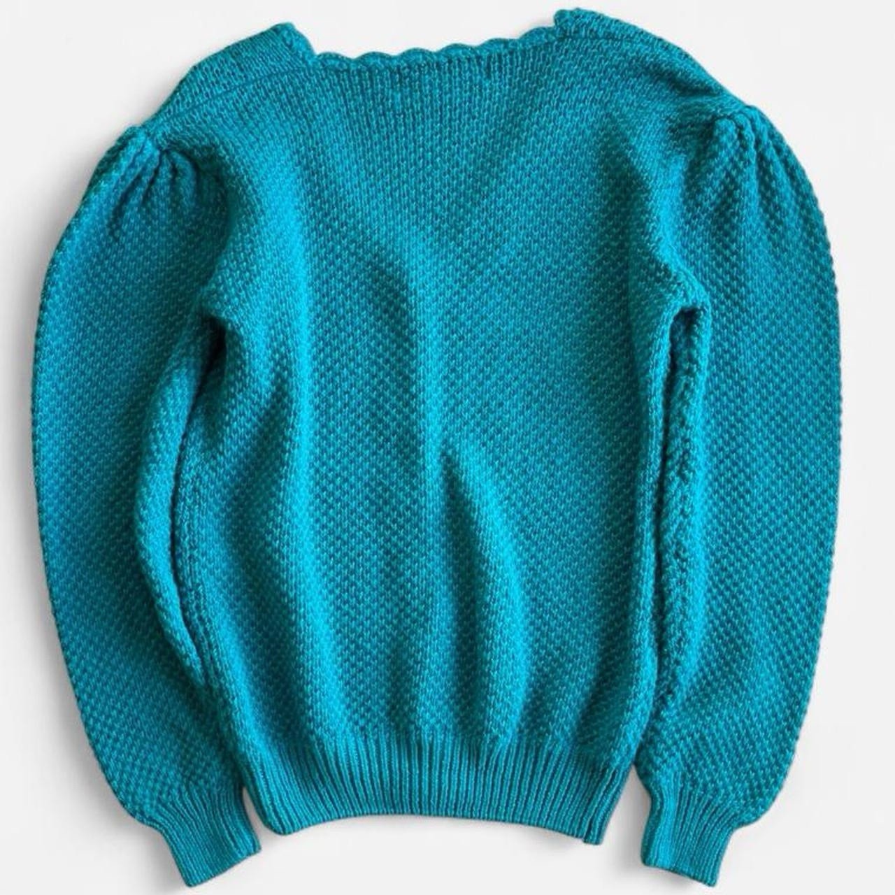 Vintage Teal Turquoise Knit Amilano Collection Button Front Cardigan Sweater