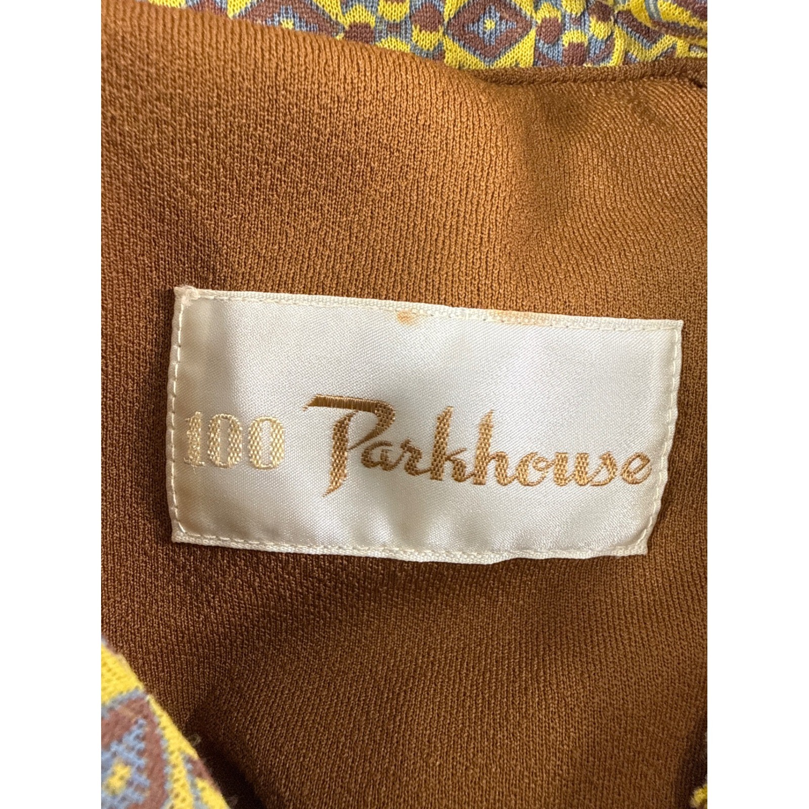 VTG 70s 100 Parkhouse Brown Geometric A-Line Mod Shirt Dress Belt Encron Knit M