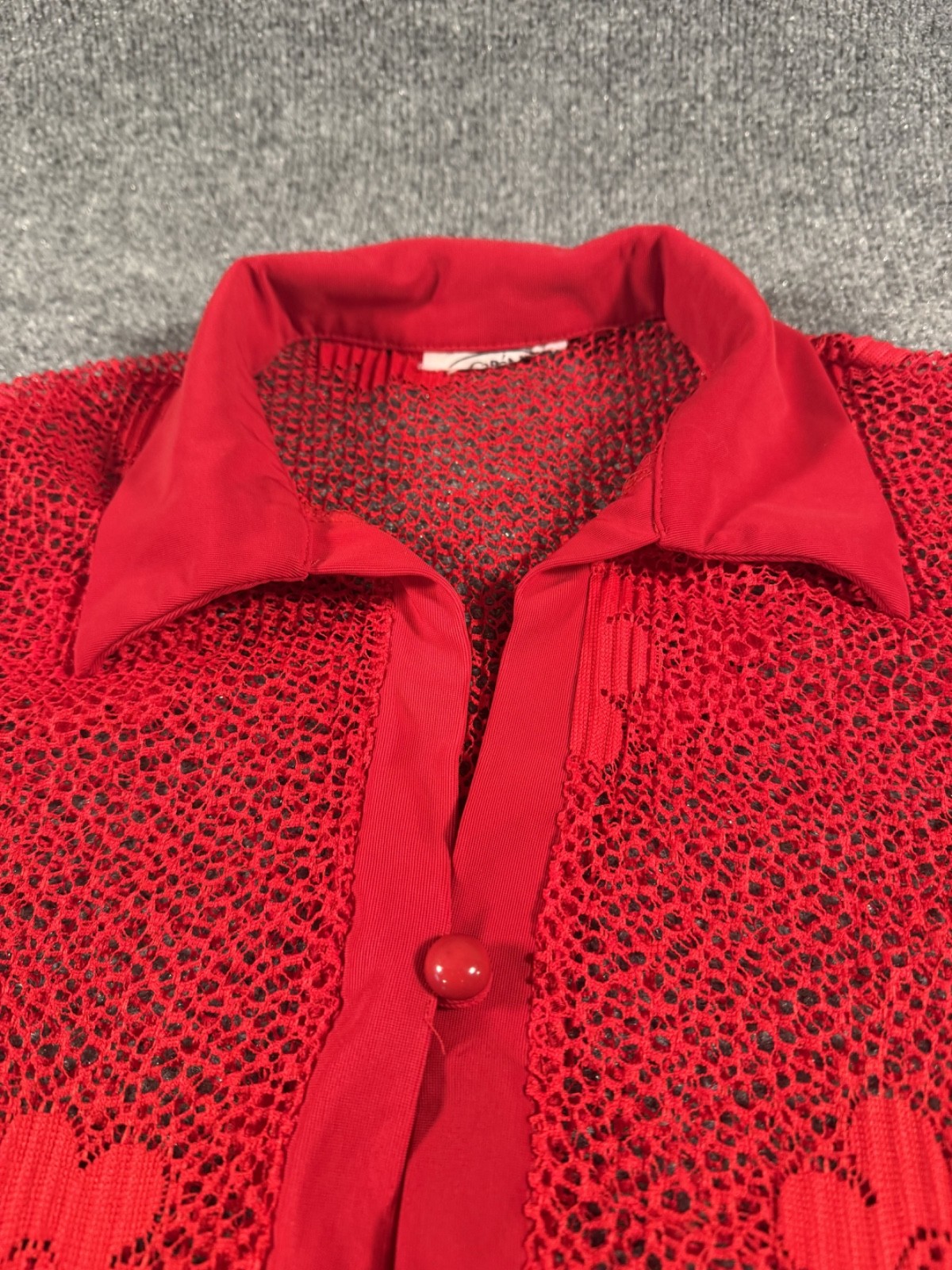 Vintage 1970’s Red Floral Lace Blouse NO TAGS / NO SIZE