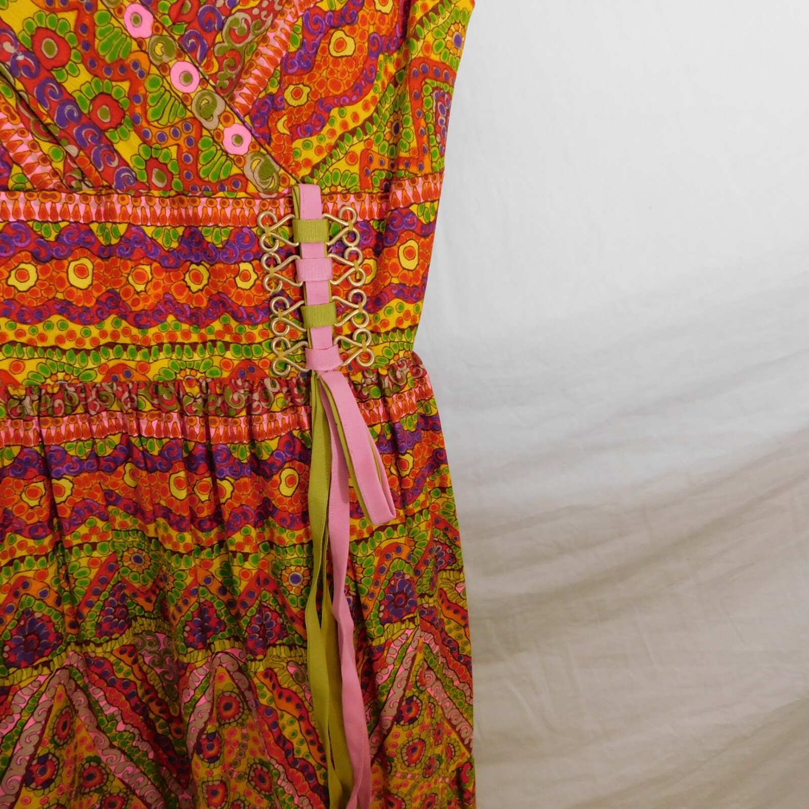 Vtg 70’s Womens M Psychedelic Colorful Floral Maxi Party Dress Nardis Dallas