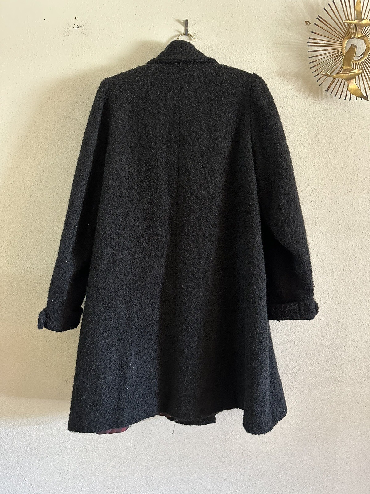 1940s Boucle Wool Swing Coat Holiday Shawl Collar Jacket Rhinestone Cuff 50s VTG