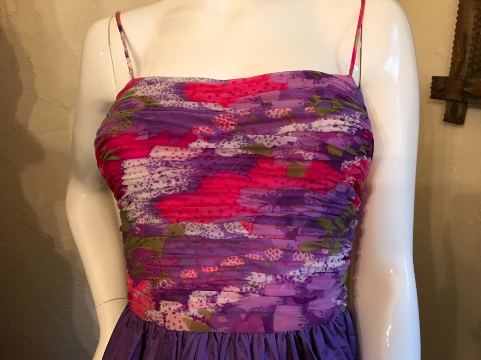 VINTAGE 1960’s Vera Hicks Mod Purple Satin Evening Gown Dress S New with tags