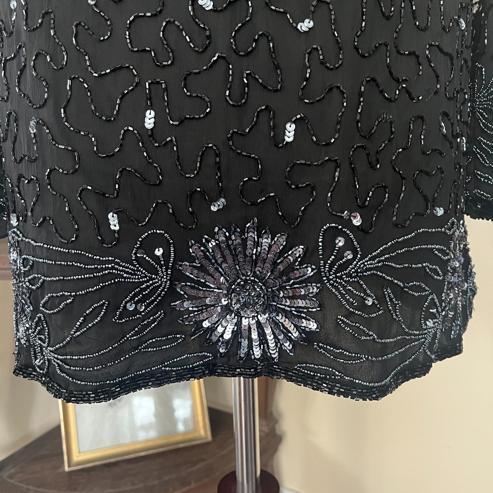 Vintage Brilliante by JA Black Silk Beaded Blouse Formal Embellished Jacket sz M