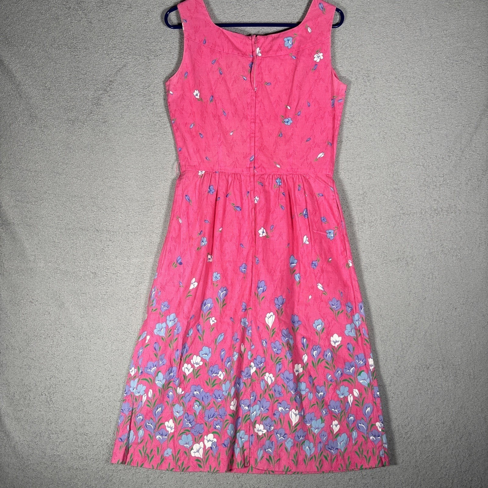 Malia Vintage Pink Floral Cotton Sleeveless Fit Flare Midi Dress Pintuck Bodice