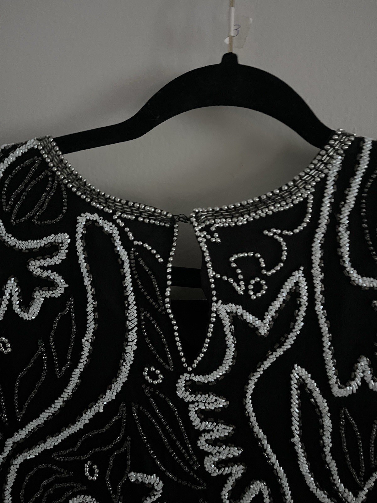 Vintage Womens XL Top Laurence Kazar Black Silver Sequin Beaded Blouse Gatsby